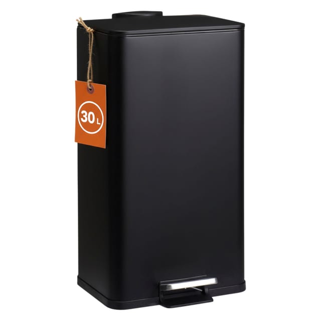Edelstahl Tretmülleimer Eckig Schwarz Matt 61 X 33 Cm Mit Deckel - 30 L - Metall Mülleimer Mit Fußpedal Und Entnehmbarem Inneneimer