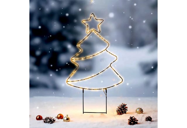 Led Gartenstecker Weihnachtsbaum Mit Timer 96 Cm - 180 Leds - Metall Silhouette Tanne Zum Stecken Batteriebetrieben Für Außen