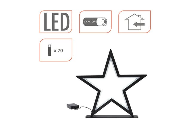Led Metall Stern Schwarz 34 Cm Warm Weiß - 70 Led - Weihnachts Deko Stern Batterie Betrieben - Advent Weihnachten Aufsteller Tisch Fenster Dekoration