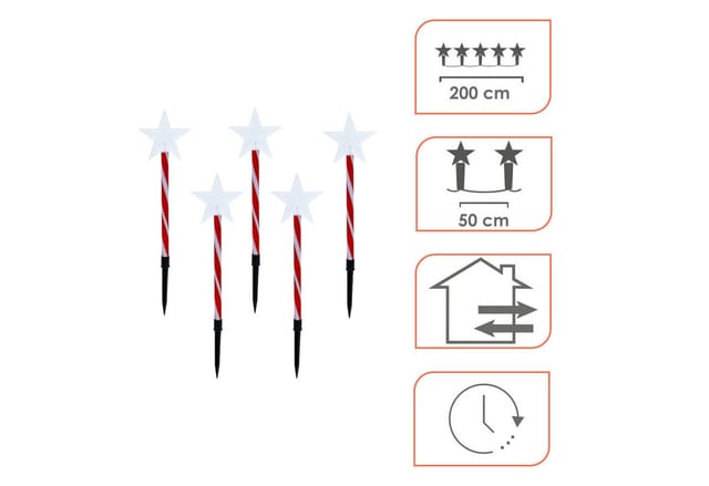 Led Gartenstecker 5er Set Stern Rot/weiß Mit Timer - Je 50 Cm - Garten Deko Weihnachts Beleuchtung Warm Weiß - Weihnachten Winter Advent Dekoration Für Außen