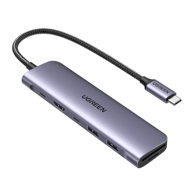 6-in-1-hub-adapter Mit Usb-c, Hdmi, Usb-a, Usb-c Pd, Sd- Und Tf-kartenleser – Grau