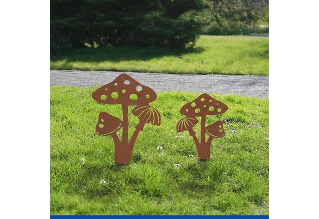 Gartendeko Pilze In Edelrost-optik, 2er Set, 35 X 20 Cm