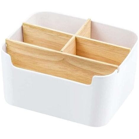 Schreibtisch-organizer, Stiftehalter Aus Holz, Schreibtischaufbewahrung, Fernbedienungshalter Aus Holz, Multifunktionsbox, Schreibtisch-accessoire-set Aus Bambus Für Stifte Und Notizzettel, Weiß