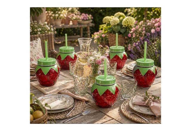 4er Trinkglas Mit Strohhalm Erdbeere 480ml-cd1003360-4er