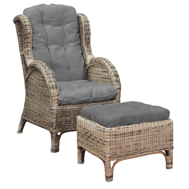 Rattan Ohrensessel Mit Fußhocker Grau-mrs01-dgr
