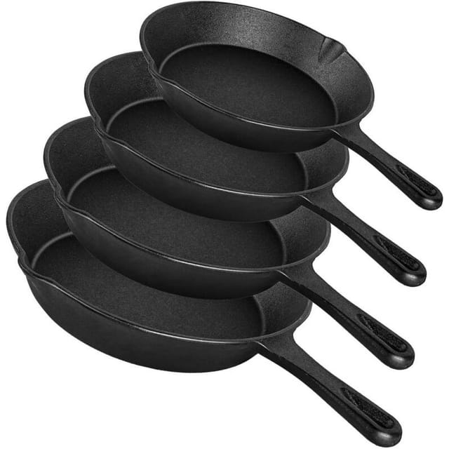 4-teiliges Gusseisen-topfset – 14/16/20/26 Cm – Bratpfannen – Gleichmäßiges Garen – Langlebig – Für Alle Herdarten Geeignet