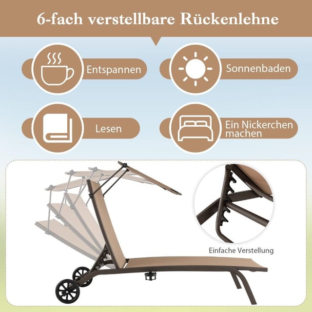 Terrassenliege Outdoor Liegestuhl Mit Radern Strandliege Aus Metall Braun 204993808