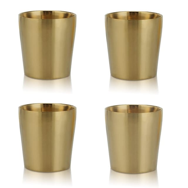 Ein Set Aus 4 Kleinen, Doppelwandigen, Isolierten Edelstahlbechern Aus Unzerbrechlichem Metall, Je 175 Ml.