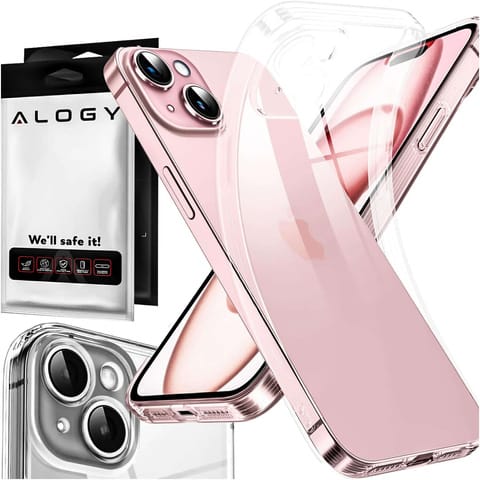 Schutzhülle Für Iphone 15 Plus, Transparente Silikonhülle Mit Kameraschutz Und Objektivabdeckung, Alogy Slim + Glas
