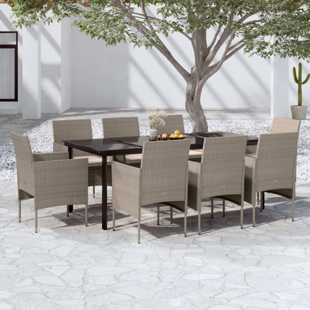 9-tlg. Garten-essgruppe Mit Kissen Beige Und Schwarz