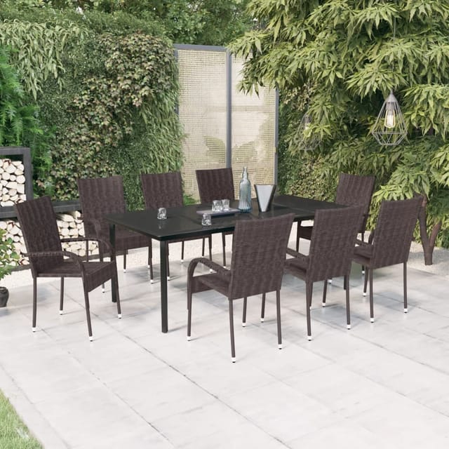 9-tlg. Garten-essgruppe Braun Und Schwarz