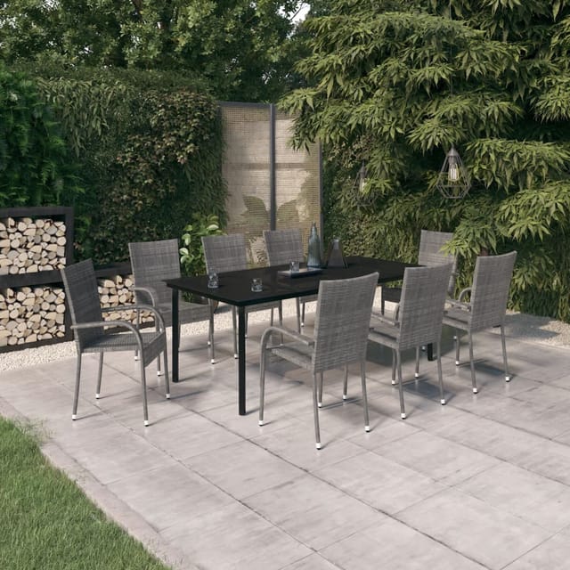 9-tlg. Garten-essgruppe Grau Und Schwarz