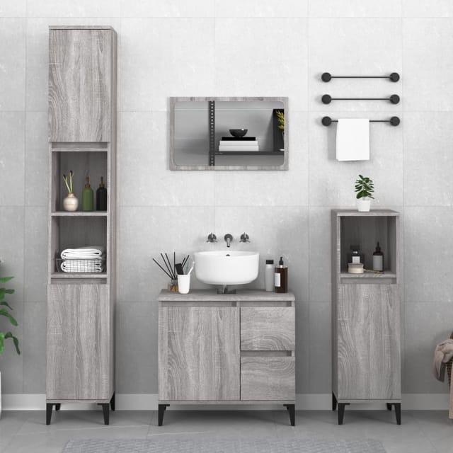 Badschrank Grau Sonoma 30x30x190 Cm Holzwerkstoff