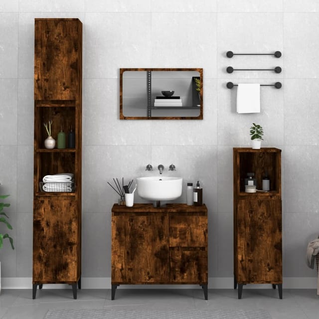 Badschrank Räuchereiche 30x30x190 Cm Holzwerkstoff
