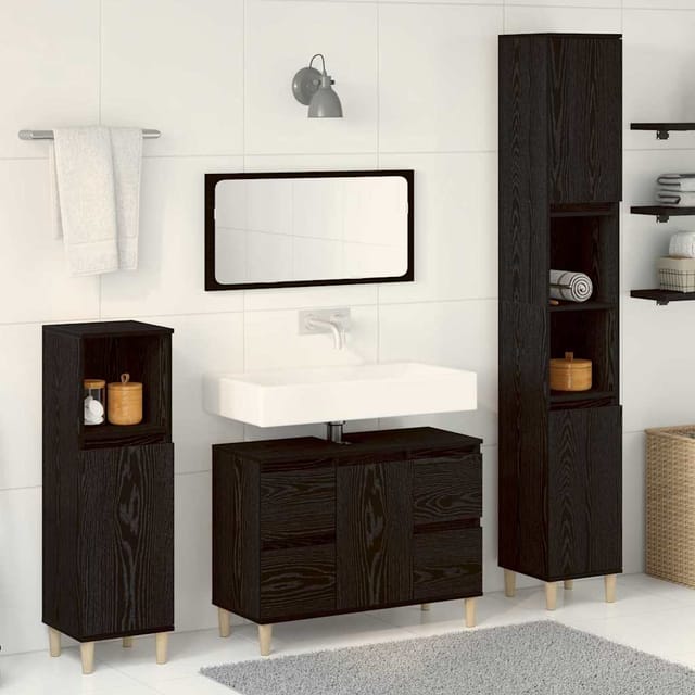 Badezimmermöbel-set Wandmontiert 3 Pcs Schwarz Eichen-optik