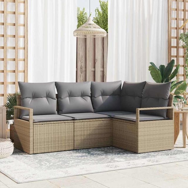 Sofa Set 4 Pcs Beige Poly-rattan