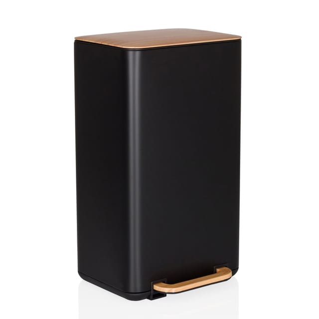 Abfallsammler / Mülleimer Clean Natura 30l Holzoptik Stahl Schwarz/walnuss Hjh Office