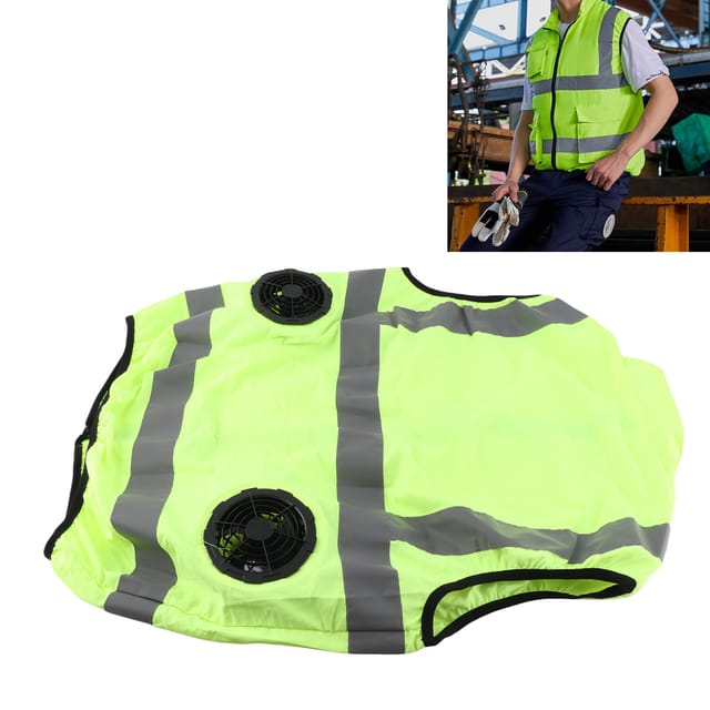 [belüftete Weste] Coole Weste Xl 5v Fluoreszierendes Grün Reflektierend Mit 2 Lüftern Usb-anschluss Wiederaufladbar