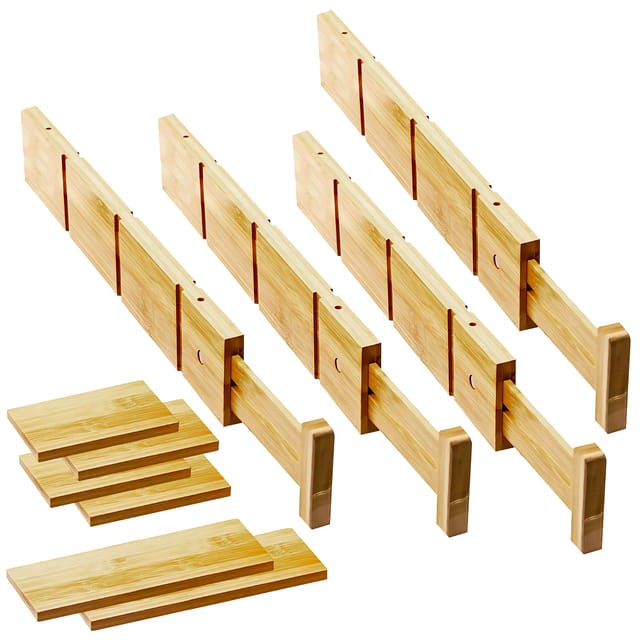 Modularer Schubladenorganizer Aus Bambus Aufbewahrungsorganizer [küchenbesteck-organizer] Anpassbarer Und Erweiterbarer Schubladeneinteiler Aus Bambus Für Küche, Haushalt Und Büro [9 Einsätze] Mate