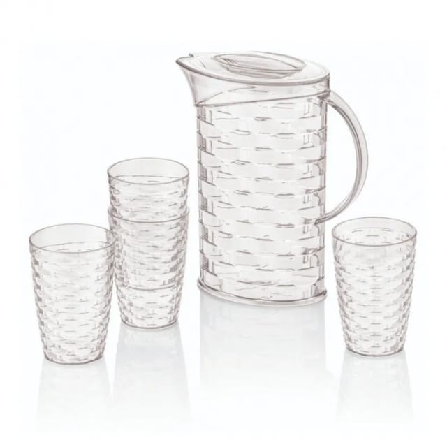 Karaffe 2l Mit 4 Stapelbaren Gläsern 430 Ml Aus Transparentem Kunststoff