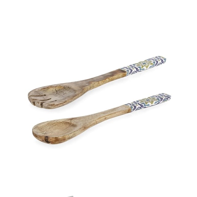 Bizzotto Set 2 Salatbesteck Sintra Aus Mango-holz Mit Majolika Dekor 6,5 X 1 X 28 Cm