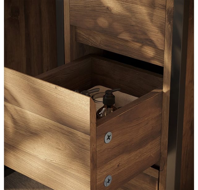 Midischrank Naola, Eiche/schwarz, 30 X 80 Cm Mit 3 Schubladen, Vicco