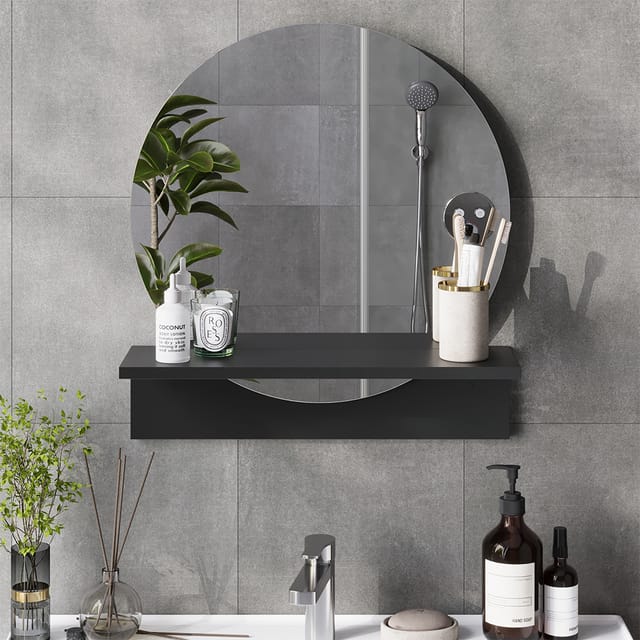 Badezimmerspiegel Elyra, Schwarz, 50 X 54.5 Cm Mit Ablage, Vicco
