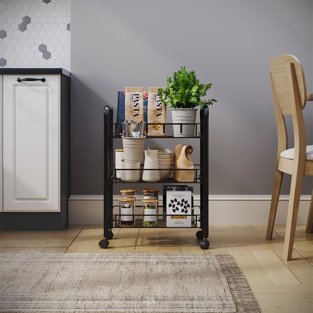 Rollcontainer Tarro, Schwarz, 45 X 64 Cm Mit 3 Ablagefächern, Vicco