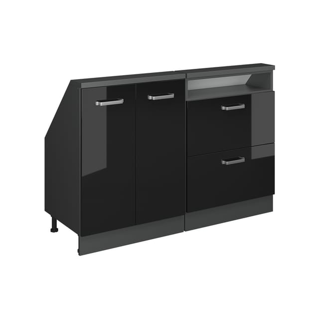 Küchenschrank Für Dachschrägen R-line, Schwarz Hochglanz/anthrazit, 120 Cm 2er Set, Vicco