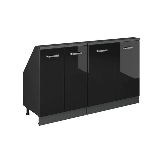 Küchenschrank Für Dachschrägen R-line, Schwarz Hochglanz/anthrazit, 140 Cm 2er Set, Vicco