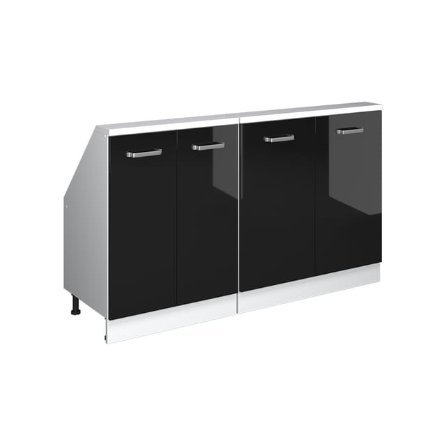 Küchenschrank Für Dachschrägen R-line, Schwarz Hochglanz, 140 Cm 2er Set, Vicco