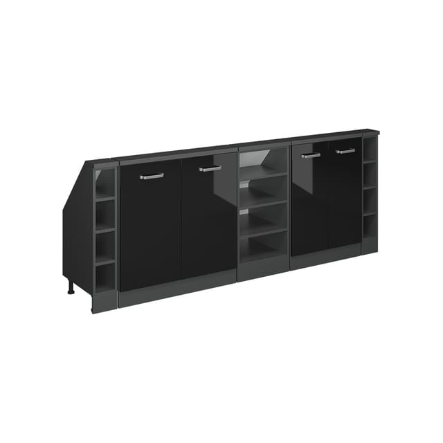 Küchenschrank Für Dachschrägen R-line, Schwarz Hochglanz/anthrazit, 210 Cm 5er Set, Vicco