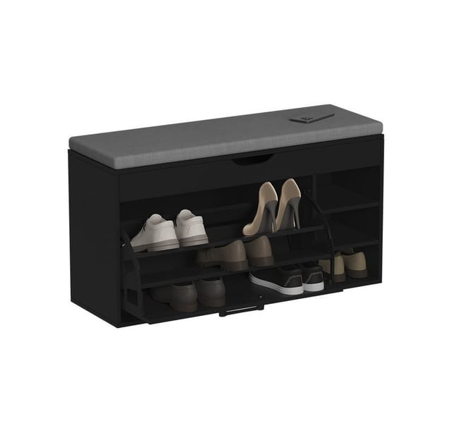 Schuhbank Solino, Schwarz/grau, 90 X 50 Cm Mit Sitzfläche, Vicco