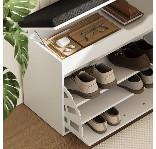Schuhbank Solino, Weiß/schwarz, 90 X 50 Cm Mit Sitzfläche, Vicco