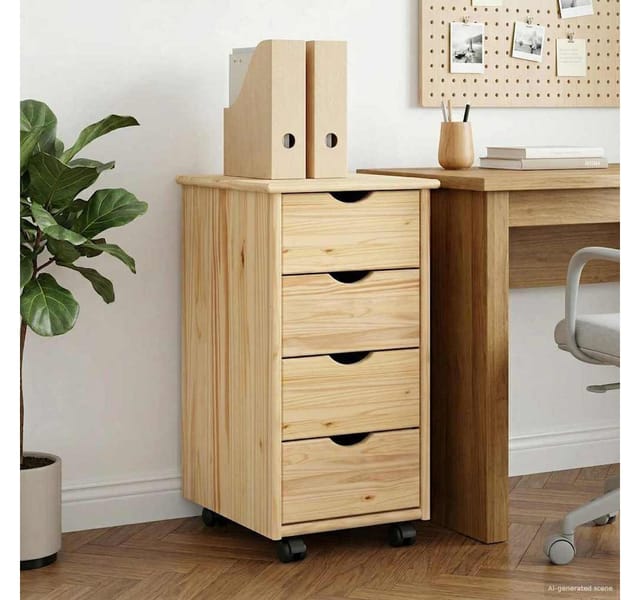 Vidaxl Rolling Cabinet 34 X 39 X 65.5 Cm Solid Pine Wood Brown