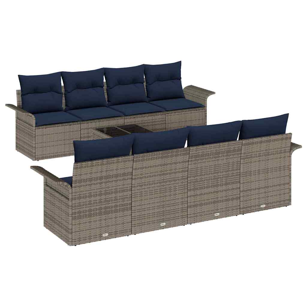 Gartensofa-set 9 Stk. Grau Und Marineblau Poly-rattan Vidaxl