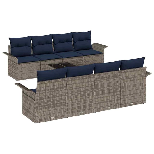 Gartensofa-set 9 Stk. Grau Und Marineblau Poly-rattan Vidaxl