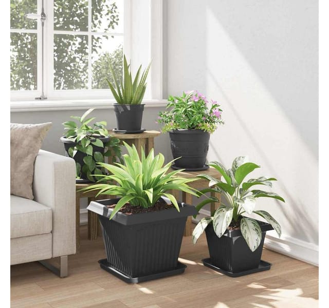 Vidaxl Square Flower Tray 6 Pcs Black 32 X 32 X 2.5 Cm Plastic