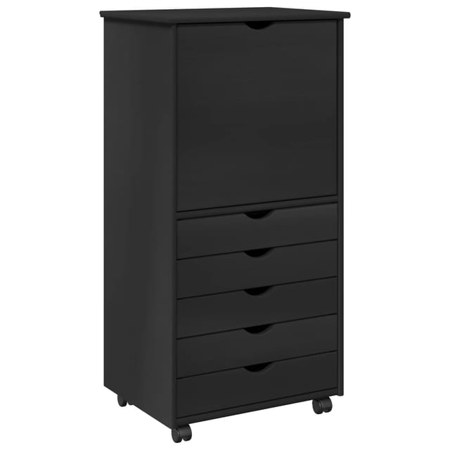 Vidaxl Rolling Cabinet 53 X 39 X 103 Cm Solid Pine Wood Black