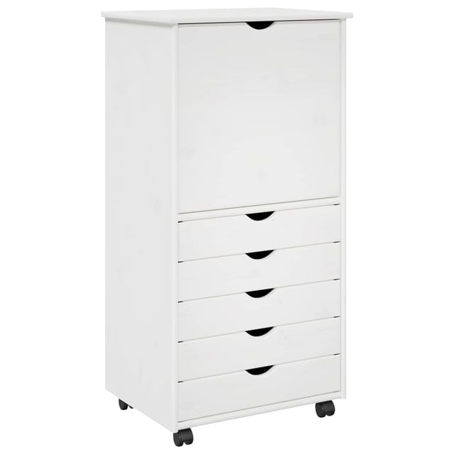 Vidaxl Rolling Cabinet 53 X 39 X 103 Cm Solid Pine Wood White