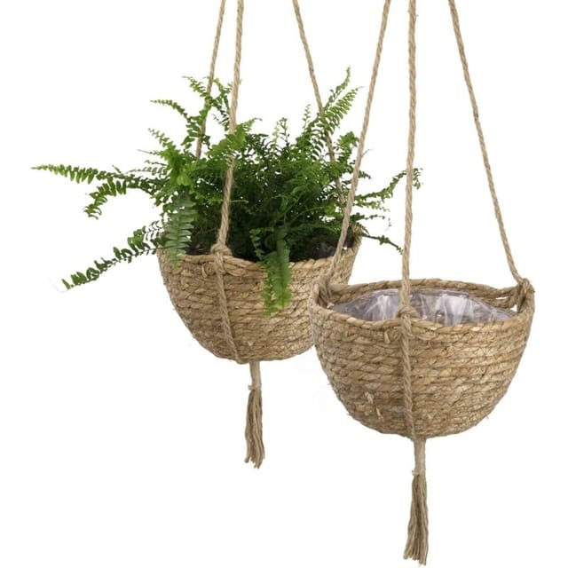 Hängeampeln Aus Natürlichem Seegras Für Zimmerpflanzen – Umweltfreundliche Pflanzgefäße Mit Deckel, 23 X 15 Cm, 2er-set