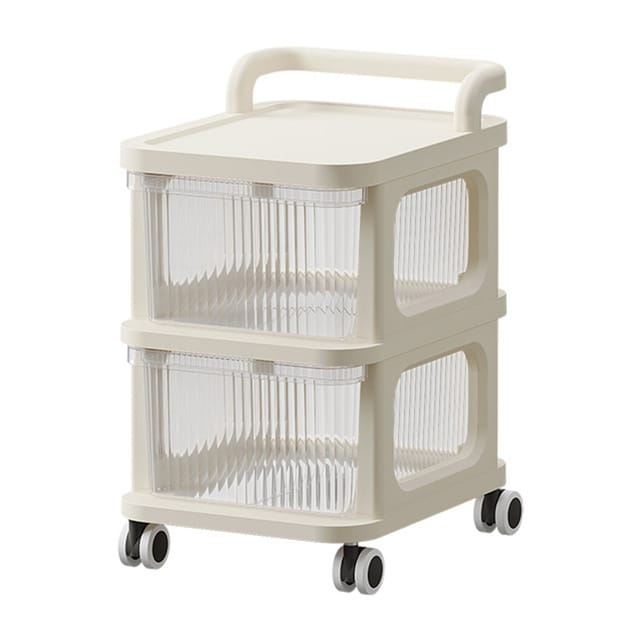 Aufbewahrungswagen Mit Schubladen Und Transparenter Ablage, 4 Leichtgängige Rollen Fürs Homeoffice, 2 Ebenen, Beige