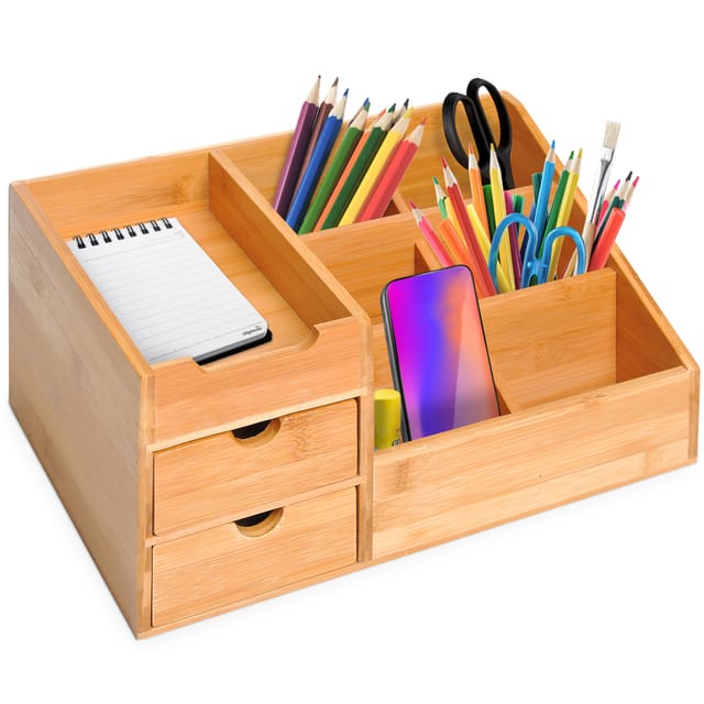 Homcom Schreibtischorganizer Aufbewahrungsbox Büro Box Organisation 2 Schubladen Natur L33 X B20,5 X H15,5 Cm