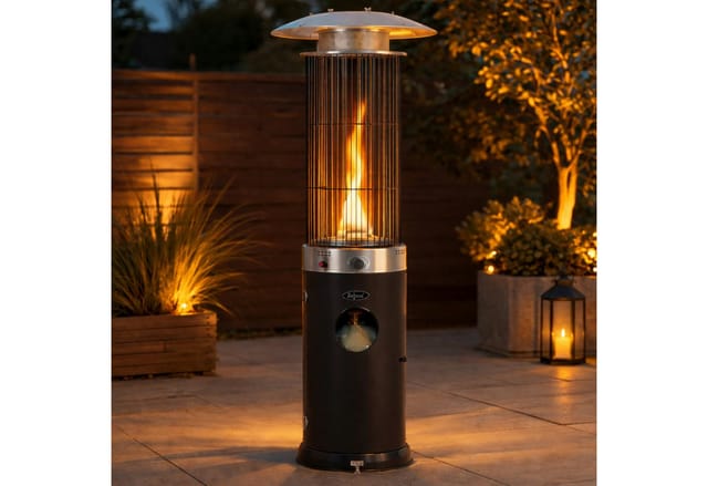 Zelsius Heizstrahler Mit Glasröhre Davos Grau, Ø 57 X (h) 174 Cm, 15 Kw, Spiralflammen-heizstrahler