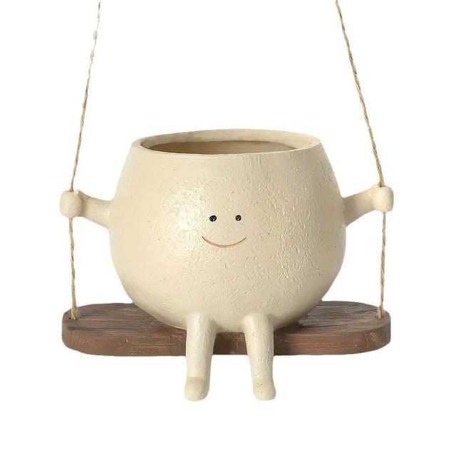 Niedlicher Schaukel-pflanztopf Mit Smiley-cartoonmotiv – Perfekt Für Drinnen Und Draußen