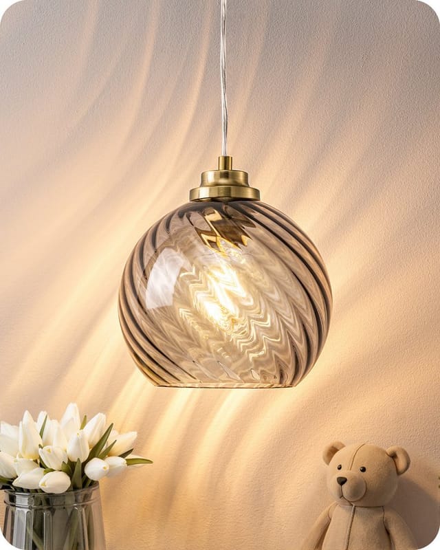 Edishine Vintage Pendelleuchte Esstisch, Mundgeblasener Wellenglas-lampenschirm, 1,5 M Höhenverstellbar, E27 Inkl. Led 2700k, Hängelampe Für Kücheninsel, Esszimmer, Flur,rauchgrau