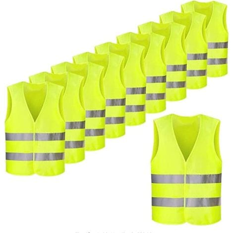 Hochsichtbare, Neongelbe Sicherheitsweste Mit Fluoreszierenden Reflektorstreifen – Einheitsgröße – 10er-pack