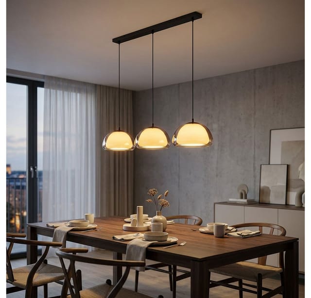 Led Pendelleuchte Hängeleuchte Wohnzimmer 3-flammig Schwarz Metall Glas H 120 Cm