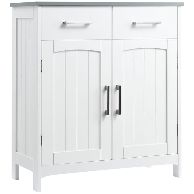 Badezimmerschrank Mit 2 Türen, 2 Schubladen Und Einem Verstellbaren Einlegeboden, Aus Mdf, 68 X 33 X 76 Cm