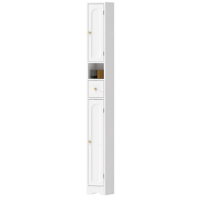Schmaler Badezimmerschrank Mit Schublade, Bogentüren, Offenem Fach Und Verstellbarem Einlegeboden, 20 X 20 X 185 Cm, Weiß